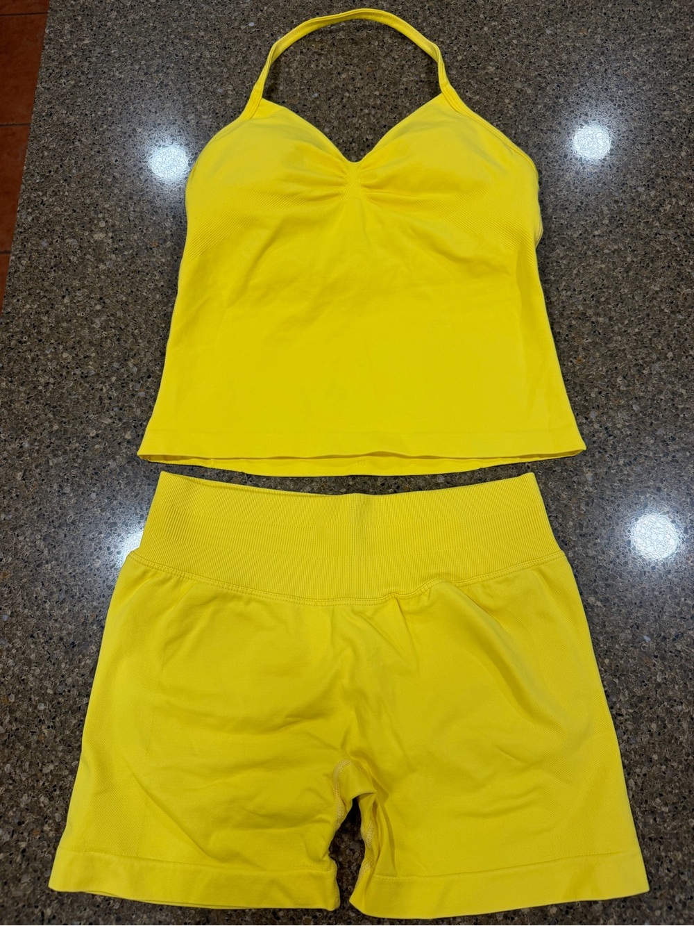 Yellow Women’s Tankini Top & High-Waist Shorts Set